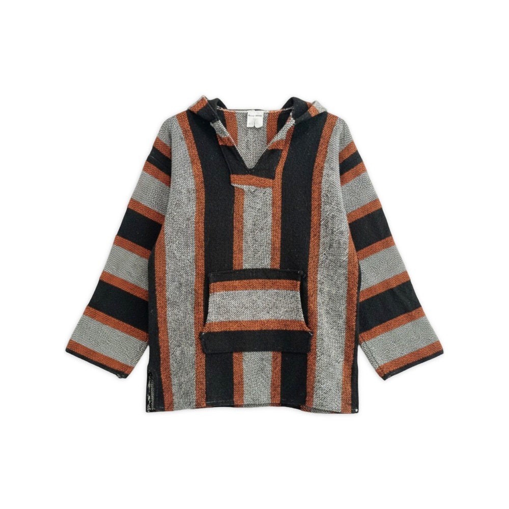 Vintage 90s Mexican Baja Hoodie Men's Large Orange Striped Pullover Surf Grunge